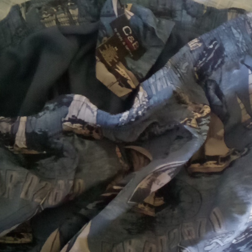 Men's medium blue croft and Barrow swimsuit with sailboats